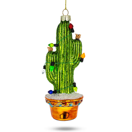 Glass Cactus with Lights Glass Christmas Ornament in Multi color