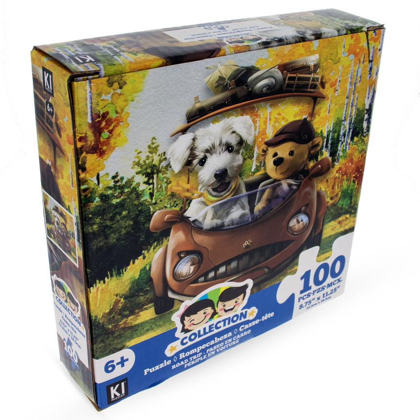 Paperboard 100 Piece Dog with Bear Traveling Puzzle in Multi color