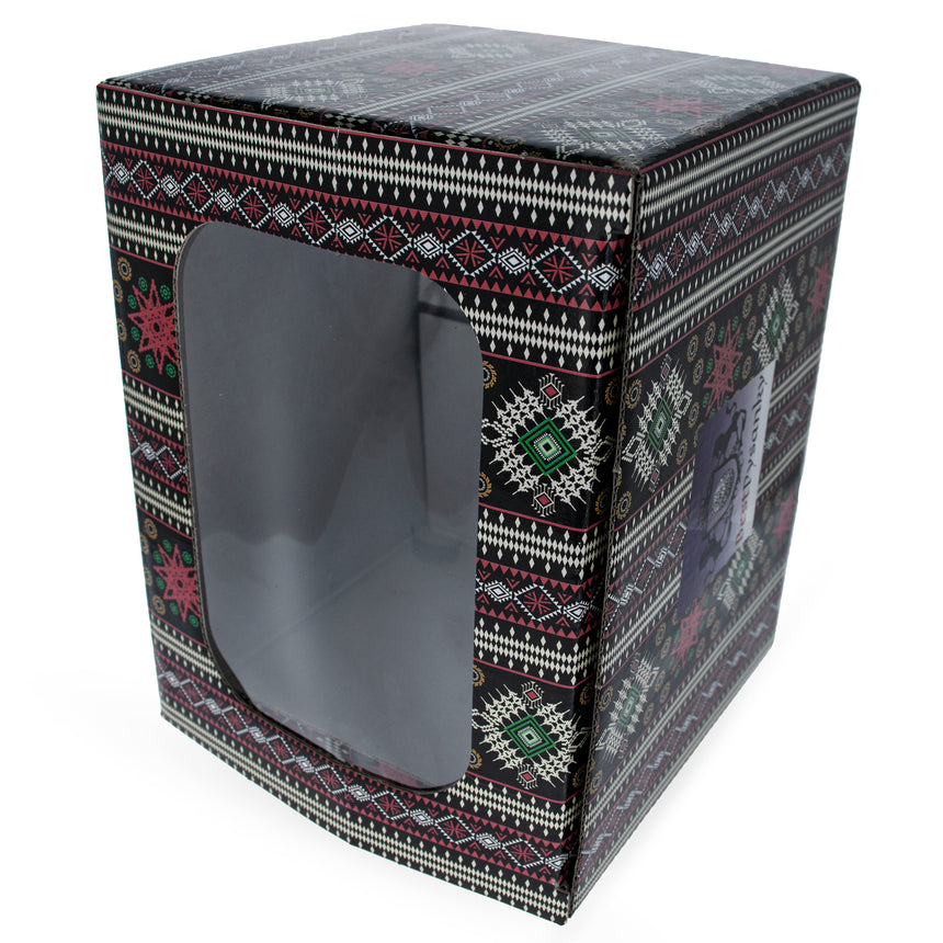 Geometric Design Ukrainian Gift Box with Display Window 7.1 x 5.5 x 5.5 InchesUkraine ,dimensions in inches: 7.1 x 5.5 x 5.5