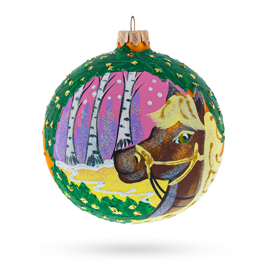 Glass Serene Horse in the Forest Glass Ball Christmas Ornament 4 Inches in Multi color Round