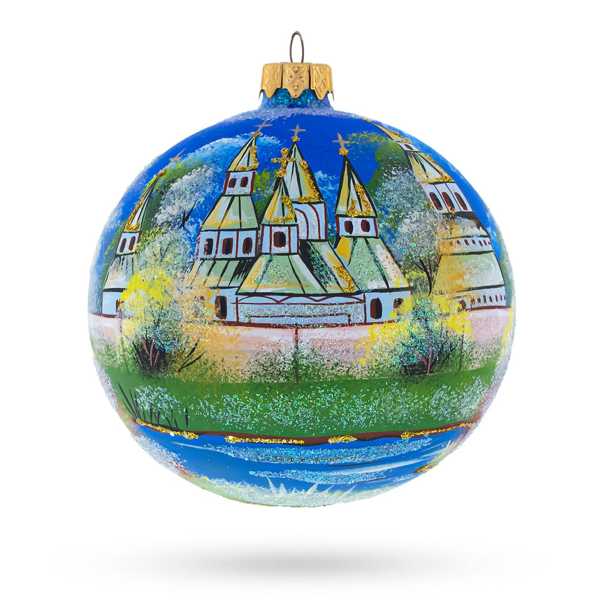 Glass Winter Church Scene Glass Ball Christmas Ornament 4 Inches in Multi color Round