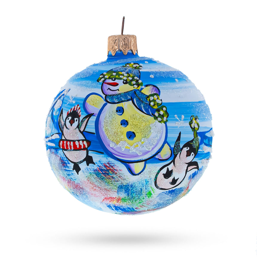 Glass Artisan Blown Glass Ball Christmas Ornament 3.25 Inches in Blue color Round