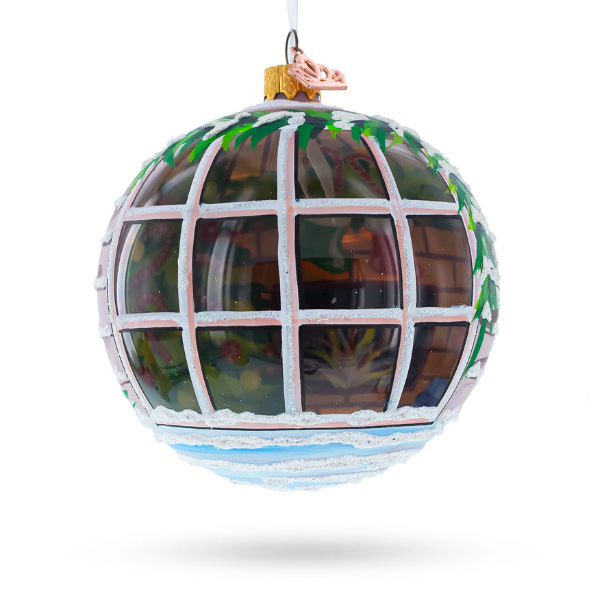 Glass Intriguing Santa Peeking Through House Window Blown Glass Ball Christmas Ornament 4 Inches in Multi color Round