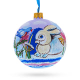 Glass Charming Bunny Rabbit and Bird Whimsical Blown Glass Ball Christmas Ornament  3.25 Inches in Multi color Round