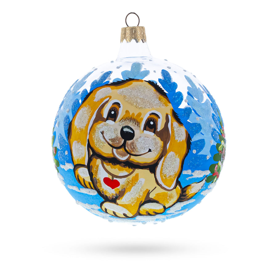 Glass Yellow Labrador Retriever Blown Glass Ball Christmas Ornament 4 Inches in Multi color Round