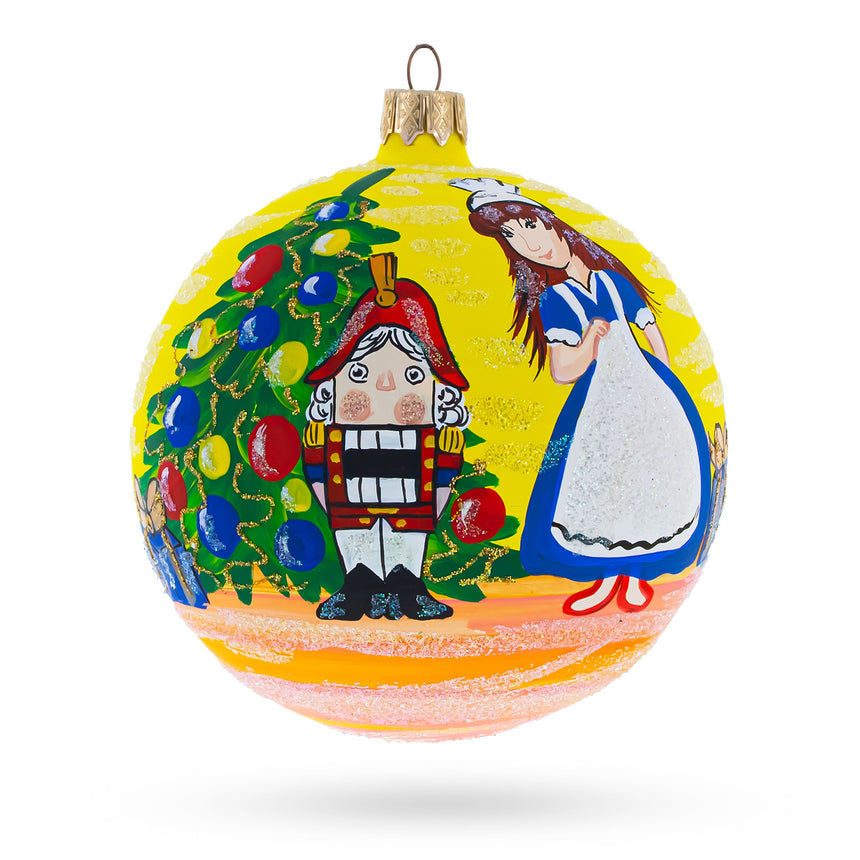 Glass Nutcracker and Clara Glass Ball Christmas Ornament 4 Inches in Multi color Round