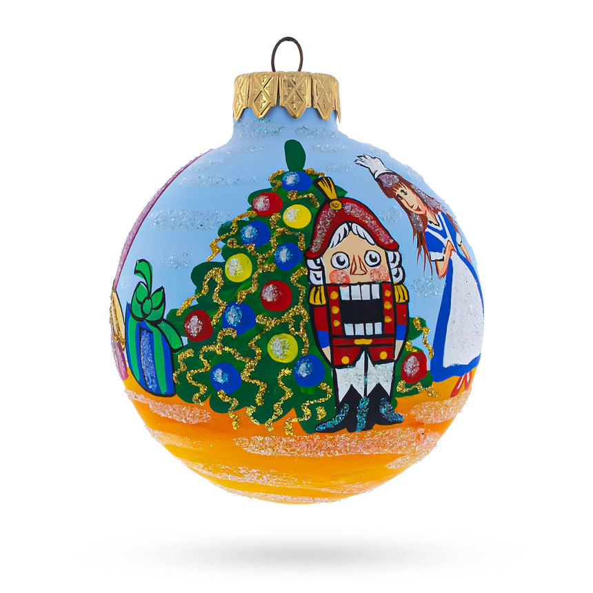 Glass Nutcracker and Clara Glass Ball Christmas Ornament  3.25 Inches in Multi color Round