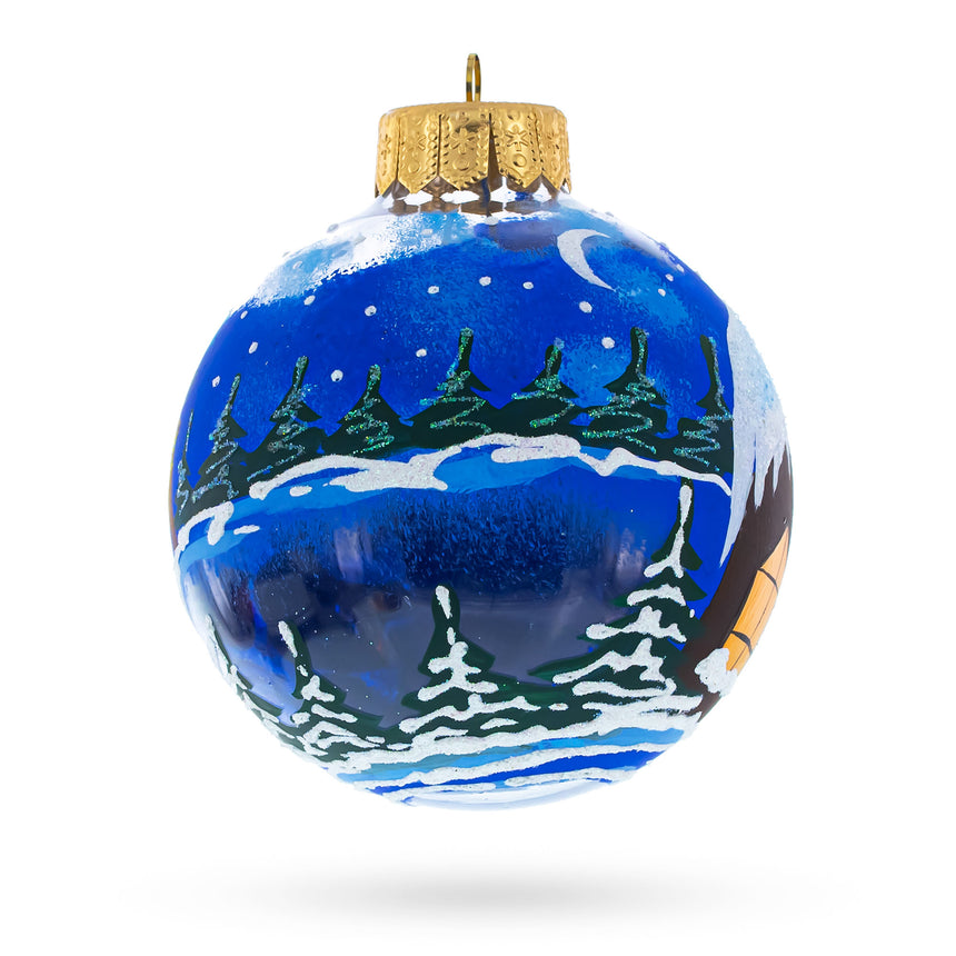 Santa's Enchanting Christmas Night Glass Ball Christmas Ornament 4 InchesUkraine ,dimensions in inches: 4 x 4 x 4