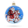 Glass Santa Riding Horse Laden with Gifts Glass Ball Christmas Ornament3.25 Inches in White color Round