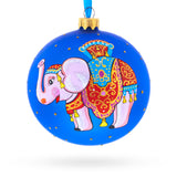 Glass Circus Elephant Performer on Dazzling Blown Glass Ball Christmas Ornament 4 Inches in Blue color Round