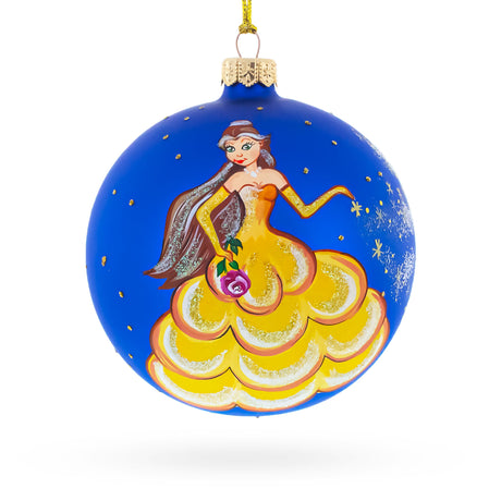 Glass Princess Adorned with a Floral Crown on Luxurious Glass Ball Christmas Ornament 4 Inches in Blue color Round