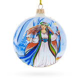 Glass Delicate Fairy on Sparkling Blown Glass Ball Christmas Ornament 4 Inches in White color Round