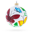 Glass Delicate Butterflies on Blown Glass Ball Christmas Ornament 4 Inches in White color Round