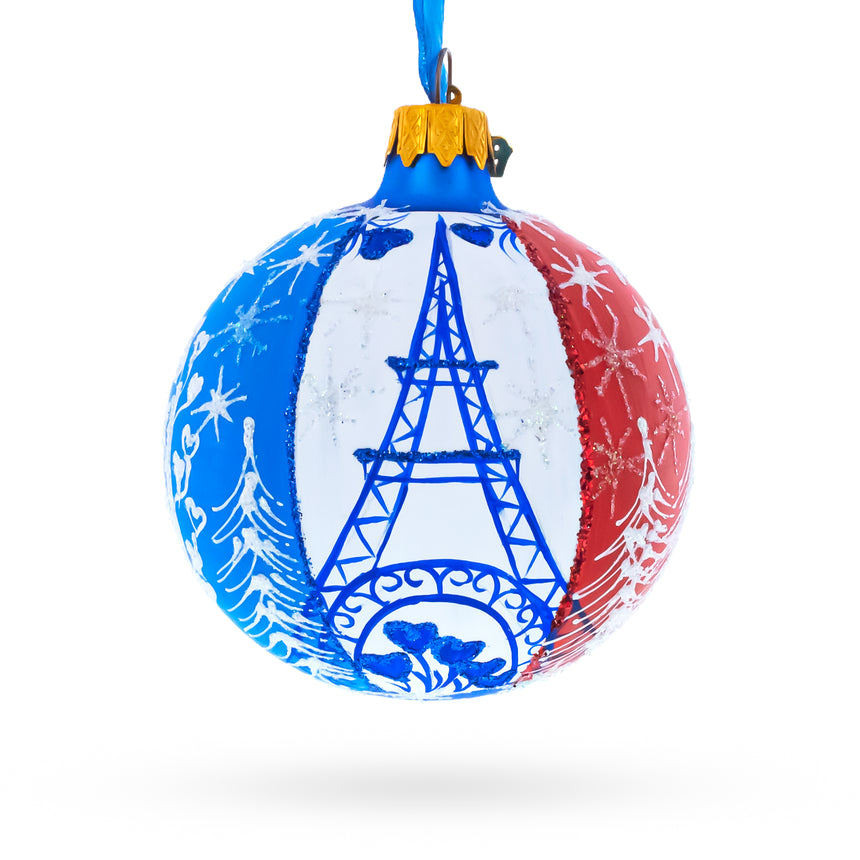 Glass Eiffel Tower, Paris, France Glass Ball Christmas Ornament 3.25 Inches in Multi color Round