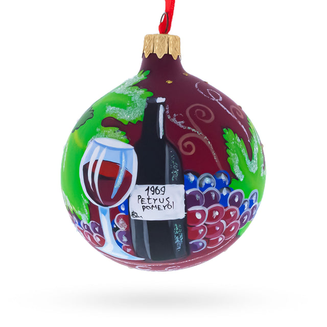 Glass Red Wine Bottle Blown Glass Ball Christmas Ornament 3.25 Inches in Red color Round