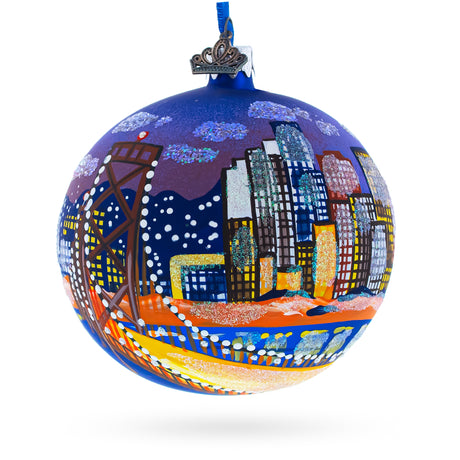 Glass San Francisco, California Glass Ball Christmas Ornament 4 Inches in Blue color Round