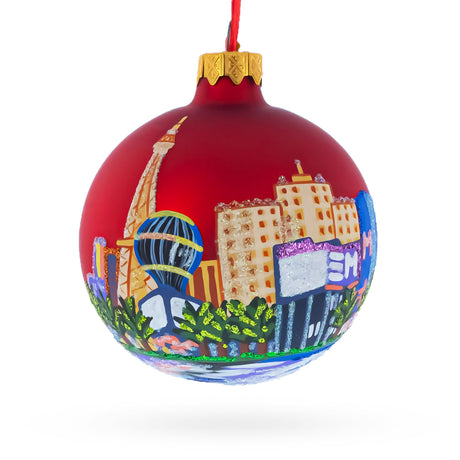 Glass Las Vegas, Nevada Glass Ball Christmas Ornament 3.25 Inches in Red color Round