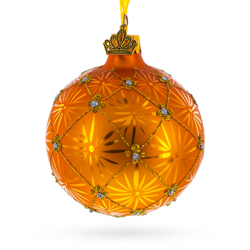 Glass 1897 Coronation Royal Egg Gold Blown Glass Christmas Ornament 3.25 Inches in Gold color Round