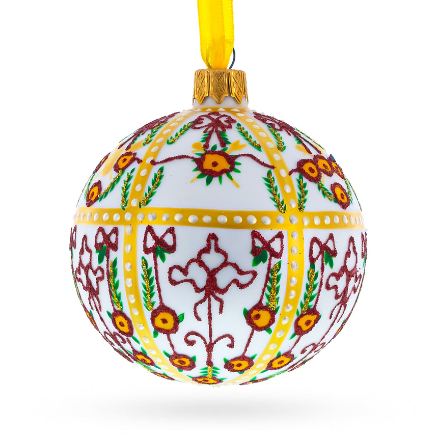 Glass 1901 Gatchina Palace Royal Egg Blown Glass Ball Christmas Ornament 3.25 Inches in White color Round