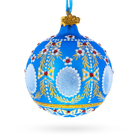 Glass 1908 Regal Alexander Palace Royal Egg Blown Glass Ball Christmas Ornament 3.25 Inches in Blue color Round