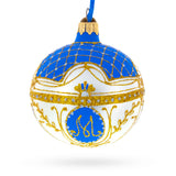 Glass 1903 Exquisite Royal Danish White Egg Blown Glass Ball Christmas Ornament 3.25 Inches in Blue color Round