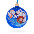 Glass Bowling Glass Ball Christmas Ornament 3.25 Inches in Blue color Round