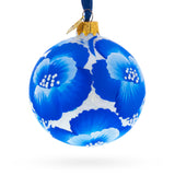 Glass Pansies Flowers on White Blown Glass Ball Christmas Ornament 3.25 Inches in Blue color Round