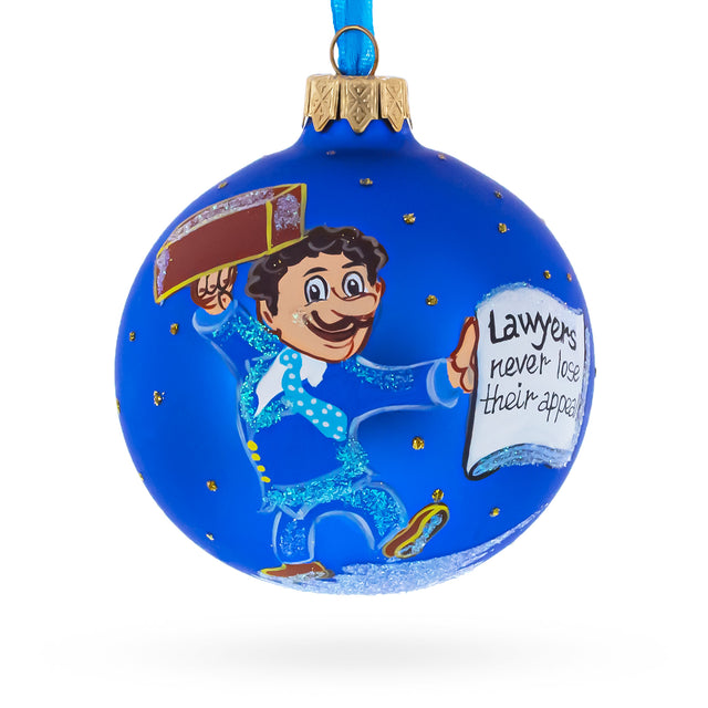 Glass Lawyer with Briefcase Glass Ball Christmas Ornament 3.25 Inches in Blue color Round