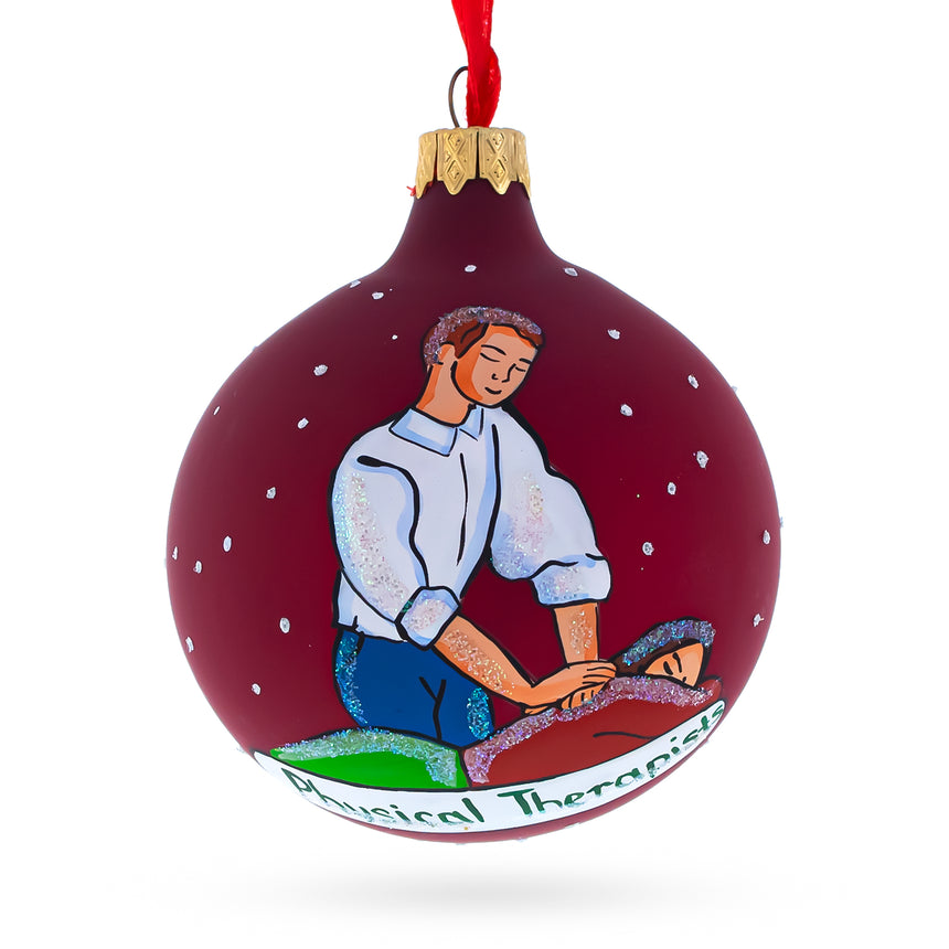 Glass Physical Therapist Blown Glass Ball Christmas Ornament 3.25 Inches in Red color Round