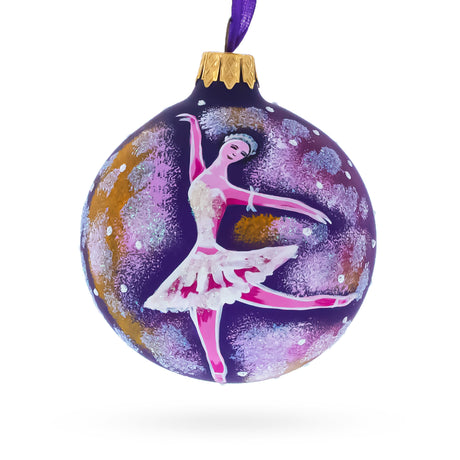 Glass Ballet Dancer on Purple Glass Ball Christmas Ornament 3.25 Inches in Purple color Round