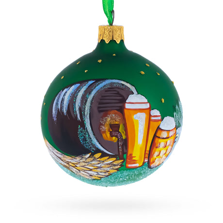 Glass Beer Barrel Glass Ball Christmas Ornament 3.25 Inches in Green color Round