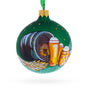 Glass Beer Barrel Blown Glass Ball Christmas Ornament 3.25 Inches in Green color Round