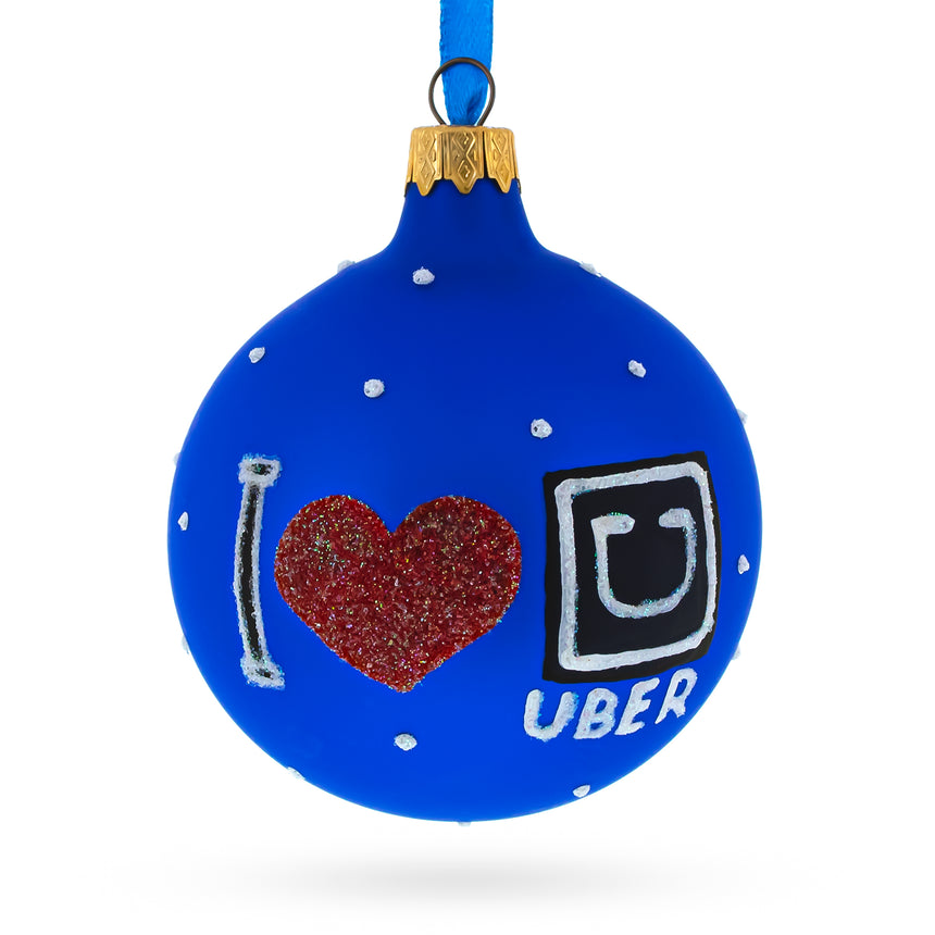 Glass The Taxi Cab Glass Ball Christmas Ornament 3.25 Inches in Blue color Round