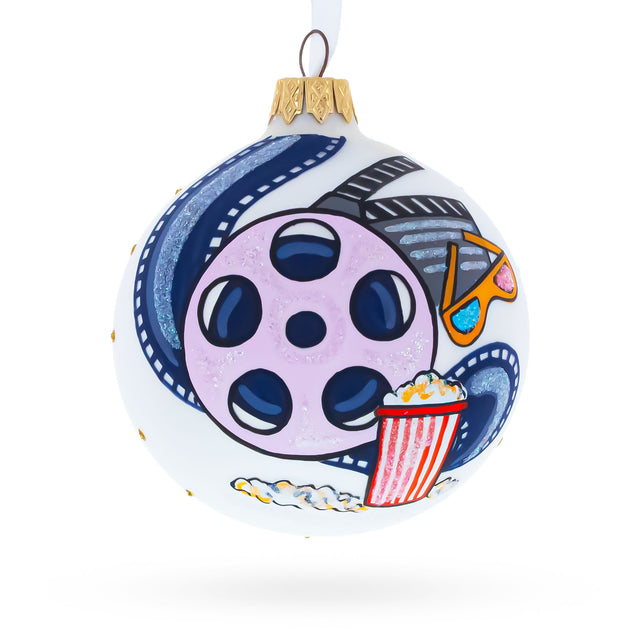 Glass Movie Lover Blown Glass Ball Christmas Ornament 3.25 Inches in White color Round