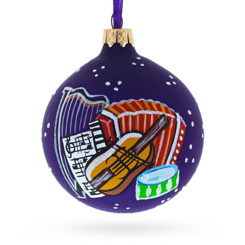 Glass Music Instruments Glass Ball Christmas Ornament 3.25 Inches in Purple color Round