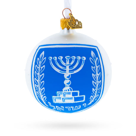 Glass Israel Coat of Arms Glass Ball Christmas Ornament 3.25 Inches in Blue color Round