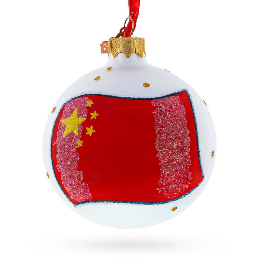 Glass Flag of China Glass Ball Christmas Ornament 3.25 Inches in Multi color Round