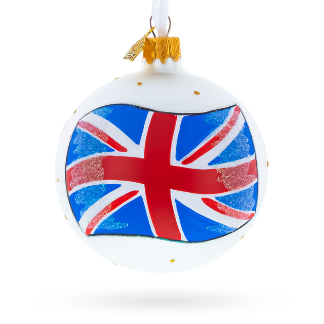 Glass Flag of United Kingdom Glass Ball Christmas Ornament 3.25 Inches in Multi color Round