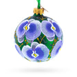 Glass Blue Orchids on Verdant Green Glass Ball Christmas Ornament 3.25 Inches in Green color Round