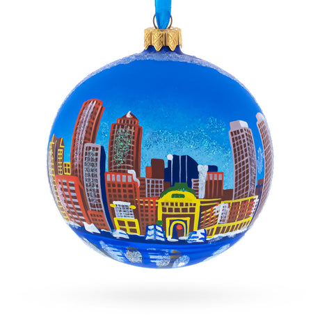 Glass Boston, Massachusetts Glass Ball Christmas Ornament 3.25 Inches in Multi color Round