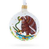 Glass Mexico Coat of Arms Glass Ball Christmas Ornament 3.25 Inches in White color Round