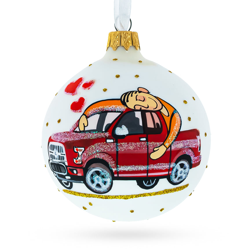 Glass I Love My Car Glass Ball Christmas Ornament 3.25 Inches in White color Round