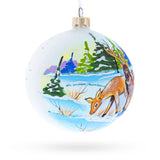 Majestic Deer in Winter Forest Blown Glass Ball Christmas Ornament 4 InchesUkraine ,dimensions in inches: 4 x 4 x 4