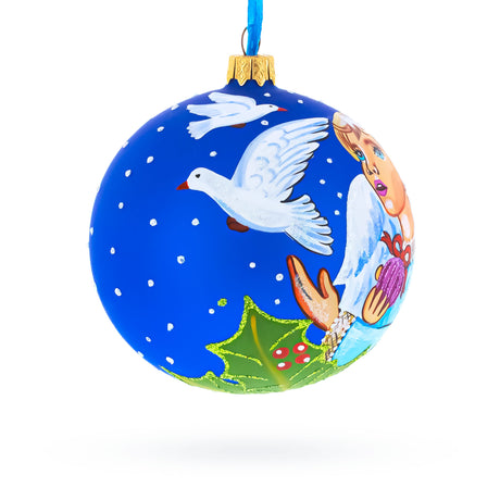 Angel with Peace Pigeons Blown Glass Ball Christmas Ornament 4 InchesUkraine ,dimensions in inches: 4 x 4 x 4