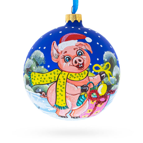 Glass Pigs Decorating Tree Glass Ball Christmas Ornament 4 Inches in Multi color Round