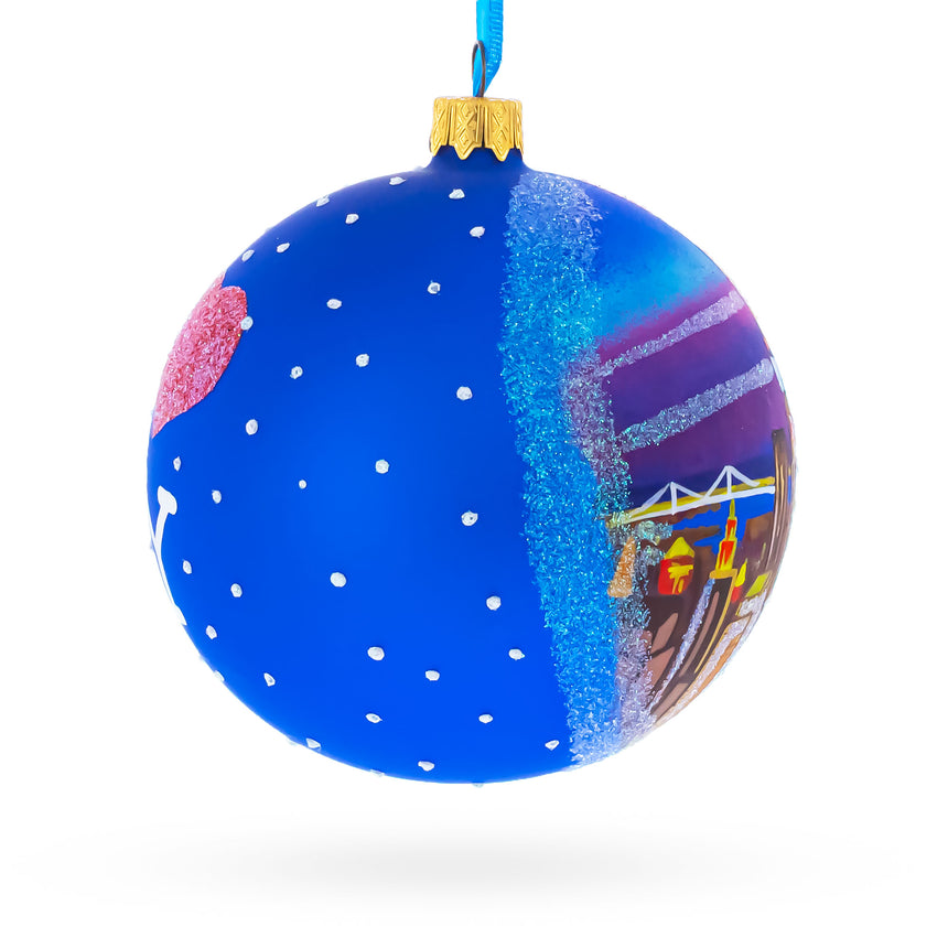 New York City at Night Glass Ball Christmas Ornament 4 InchesUkraine ,dimensions in inches: 4 x 4 x 4