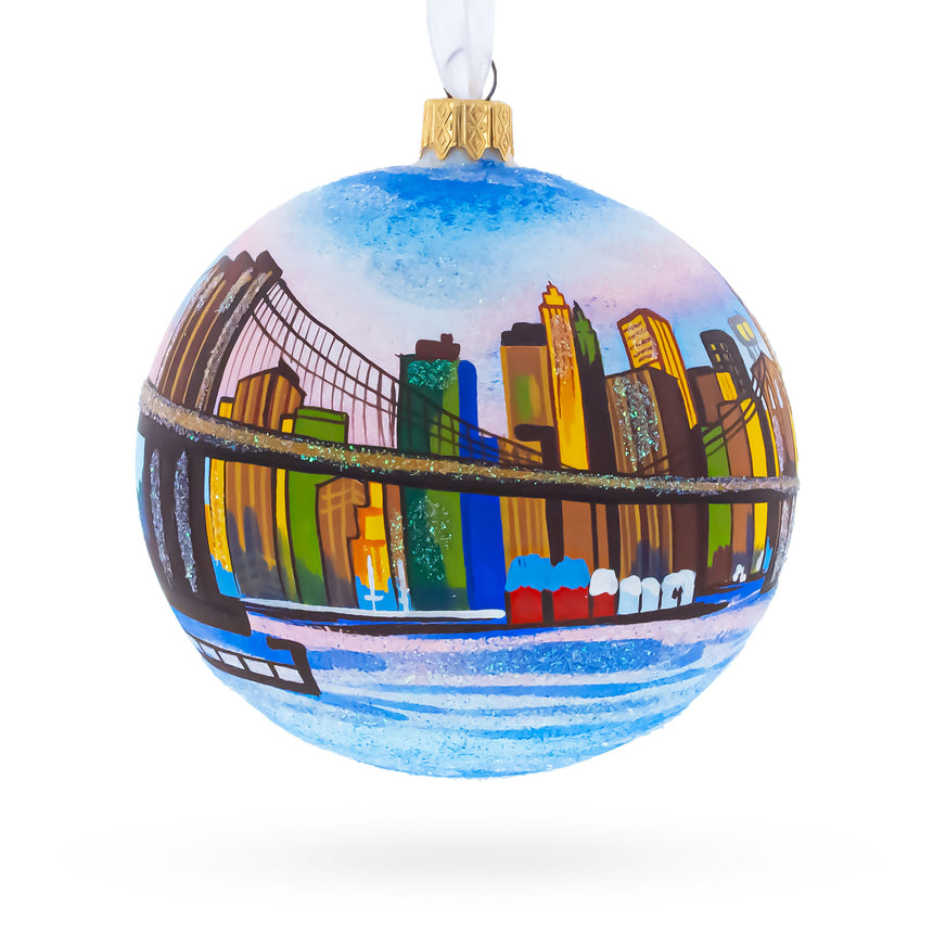 Glass Brooklyn Bridge, New York Glass Ball Christmas Ornament 4 Inches in Multi color Round