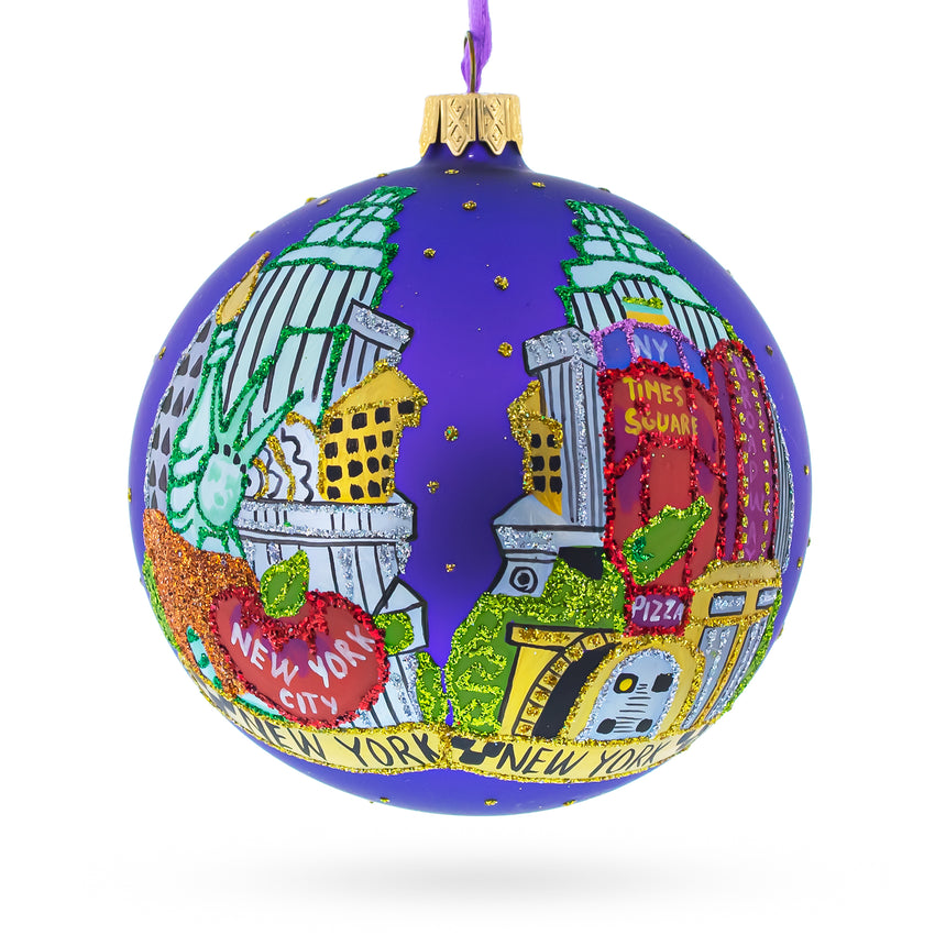 Glass Best of New York City Glass Ball Christmas Ornament 4 Inches in Purple color Round