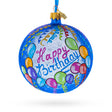 Glass Happy Birthday Balloons & Cupcakes Blown Glass Ball Christmas Ornament 4 Inches in Blue color Round