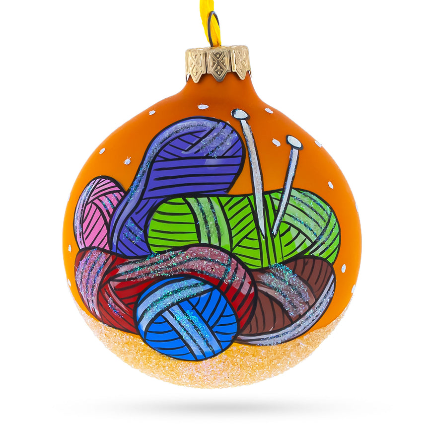 Glass I Love Knitting Blown Glass Christmas Ornament 3.25 Inches in Orange color Round